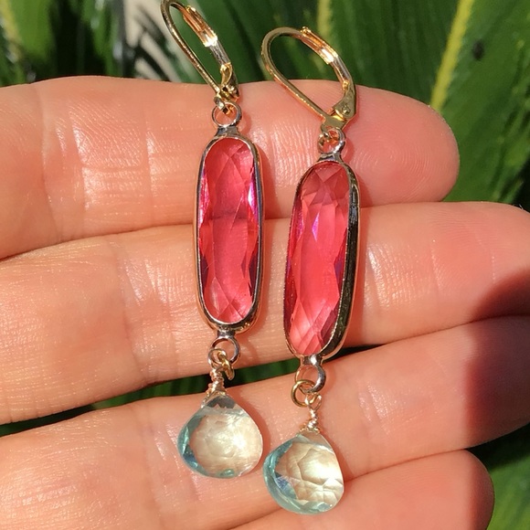 Gold plated Sundance charm earrings rubellite quartz - Picture 9 of 14